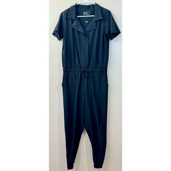 Albion Black Collar Roll Tab Short Sleeve Zipper Jogger Jumpsuit Women's M - Picture 2 of 13